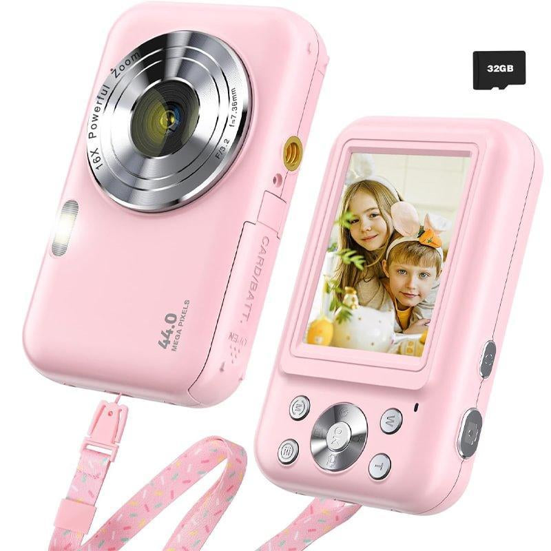 Summer Release | CAMKORY Portable Pocket Vlogging Camera with 32GB SD Card & Wrist Strap, Self Timer, Anti-Shake, 16X Digital Zoom, FHD 1080P Point & Shoot Camera for Daily Photography, Perfect Holiday Gift for Adults, Teens & Kids【Light Pink】