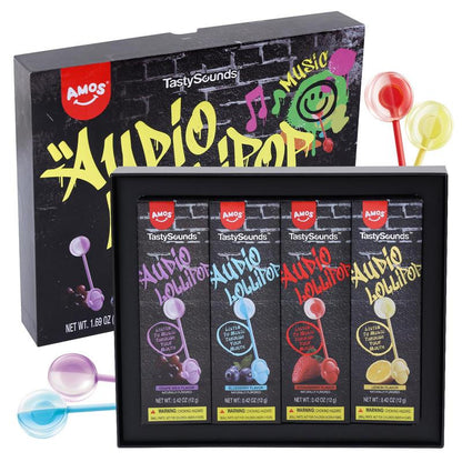 Amos Tastysounds Music Lollipops – Heart-Shaped, Sugar-Free Audio Candies with Bone Conduction Tech | K-Pop Vibe | 4+1 Free | Strawberry, Blueberry, Watermelon, Blackberry