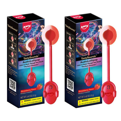 Amos Tastysounds Music Lollipops – Heart-Shaped, Sugar-Free Audio Candies with Bone Conduction Tech | K-Pop Vibe | 4+1 Free | Strawberry, Blueberry, Watermelon, Blackberry