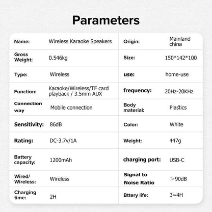 Wireless Karaoke Speaker with Wireless Microphone, Portable Wireless Bluetooth Speaker with LED Ambient Light for Home Party Birthday, Gift