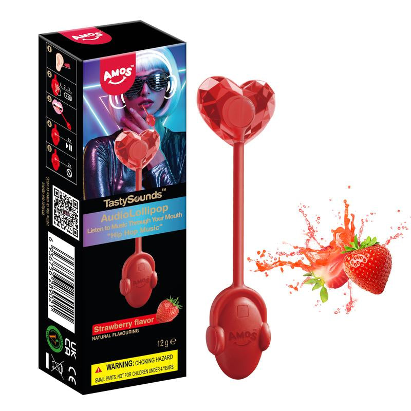 Amos Tastysounds Music Lollipops – Heart-Shaped, Sugar-Free Audio Candies with Bone Conduction Tech | K-Pop Vibe | 4+1 Free | Strawberry, Blueberry, Watermelon, Blackberry