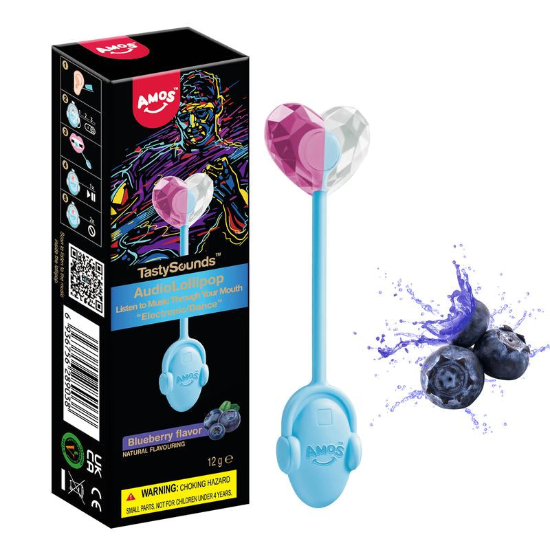 Amos Tastysounds Music Lollipops – Heart-Shaped, Sugar-Free Audio Candies with Bone Conduction Tech | K-Pop Vibe | 4+1 Free | Strawberry, Blueberry, Watermelon, Blackberry