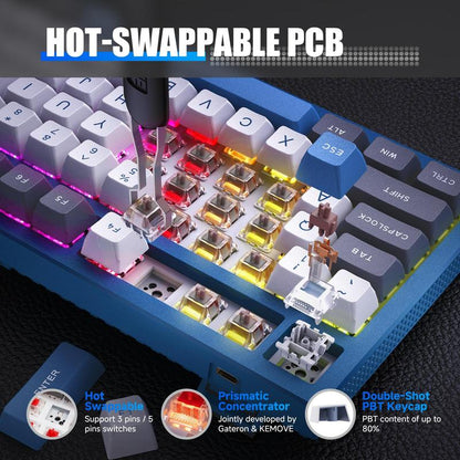 Clearance Sale KEMOVE K87 Wireless Hot-Swap Mechanical Gaming Keyboard, 87 Keys RGB Backlit with 4000Mah Battery, Triple-Mode Connection — Limited Time Sale
