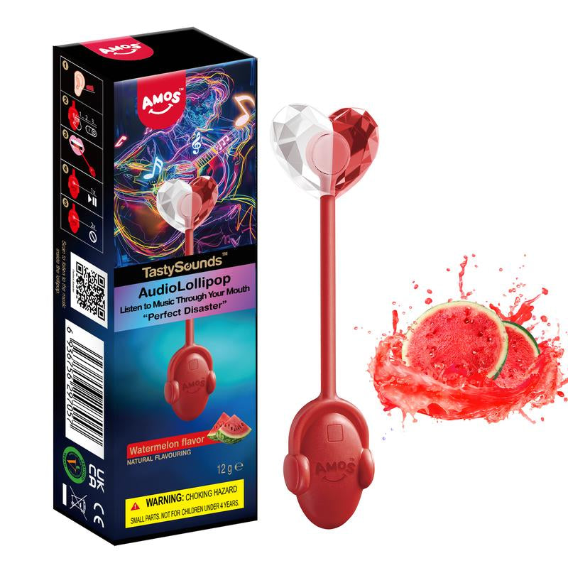Amos Tastysounds Music Lollipops – Heart-Shaped, Sugar-Free Audio Candies with Bone Conduction Tech | K-Pop Vibe | 4+1 Free | Strawberry, Blueberry, Watermelon, Blackberry
