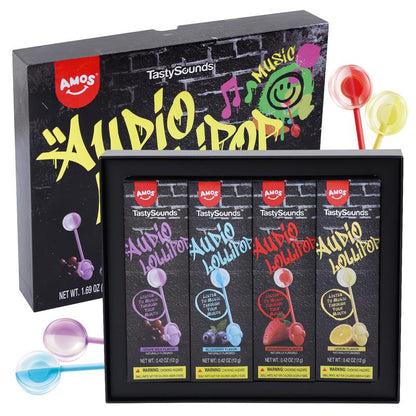 Amos Tastysounds Music Lollipops – Heart-Shaped, Sugar-Free Audio Candies with Bone Conduction Tech | K-Pop Vibe | 4+1 Free | Strawberry, Blueberry, Watermelon, Blackberry