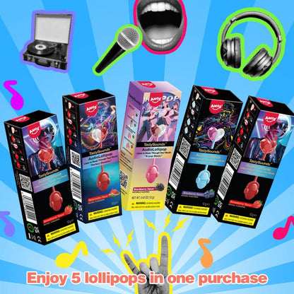 Amos Tastysounds Music Lollipops – Heart-Shaped, Sugar-Free Audio Candies with Bone Conduction Tech | K-Pop Vibe | 4+1 Free | Strawberry, Blueberry, Watermelon, Blackberry