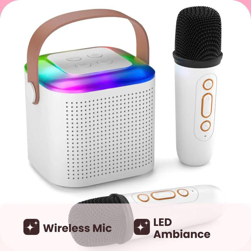 Wireless Karaoke Speaker with Wireless Microphone, Portable Wireless Bluetooth Speaker with LED Ambient Light for Home Party Birthday, Gift