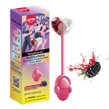 Amos Tastysounds Music Lollipops – Heart-Shaped, Sugar-Free Audio Candies with Bone Conduction Tech | K-Pop Vibe | 4+1 Free | Strawberry, Blueberry, Watermelon, Blackberry