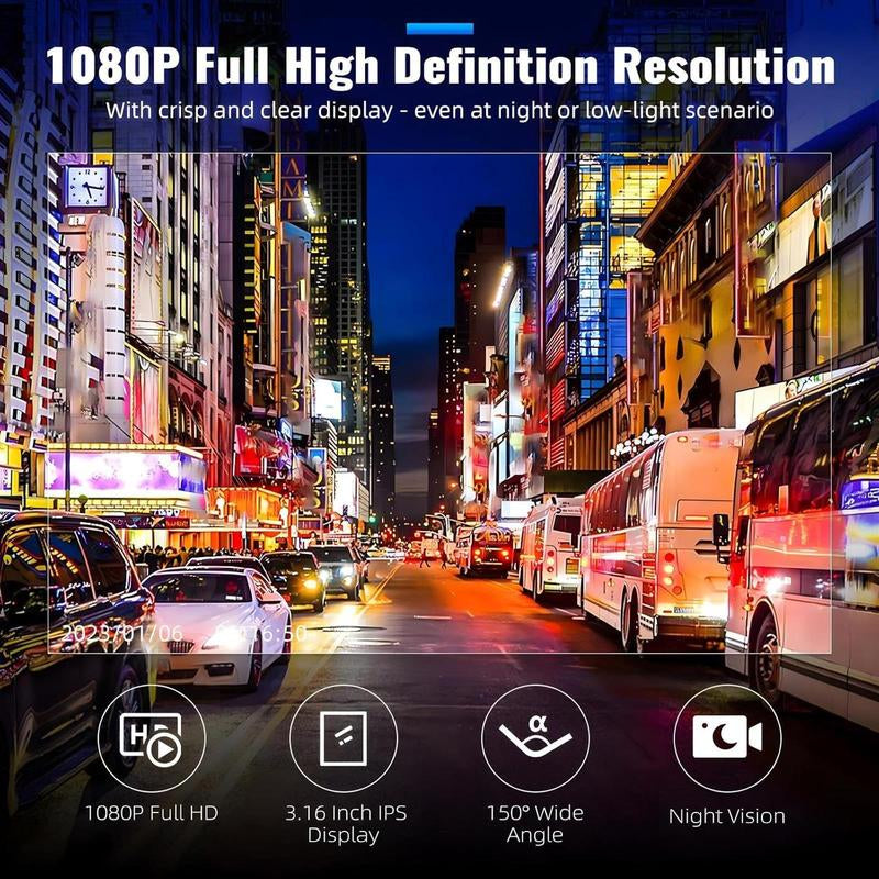 Car DVR, 3.16 Inch IPS Screen 1080P HD Car Dash Cam DVR with 32GB Memory Card, Car Driving Recorder with Infrared Night Vision, G-Sensor Car Camera, Automotive Driving Recorder, Touchscreen Dash Cam