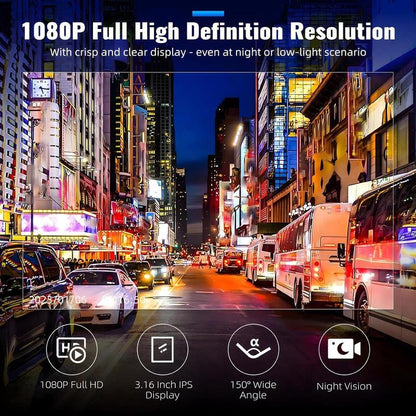 Car DVR, 3.16 Inch IPS Screen 1080P HD Car Dash Cam DVR with 32GB Memory Card, Car Driving Recorder with Infrared Night Vision, G-Sensor Car Camera, Automotive Driving Recorder, Touchscreen Dash Cam