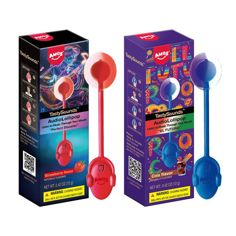 Amos Tastysounds Music Lollipops – Heart-Shaped, Sugar-Free Audio Candies with Bone Conduction Tech | K-Pop Vibe | 4+1 Free | Strawberry, Blueberry, Watermelon, Blackberry