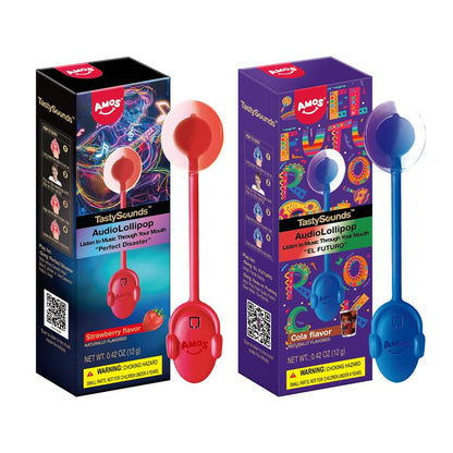 Amos Tastysounds Music Lollipops – Heart-Shaped, Sugar-Free Audio Candies with Bone Conduction Tech | K-Pop Vibe | 4+1 Free | Strawberry, Blueberry, Watermelon, Blackberry