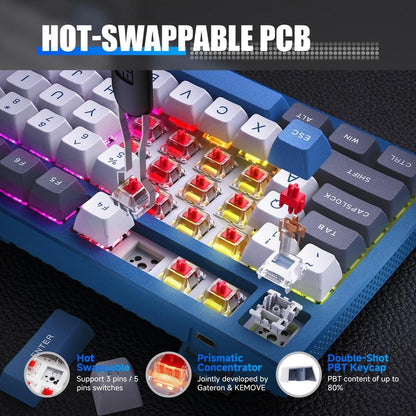 Clearance Sale KEMOVE K87 Wireless Hot-Swap Mechanical Gaming Keyboard, 87 Keys RGB Backlit with 4000Mah Battery, Triple-Mode Connection — Limited Time Sale