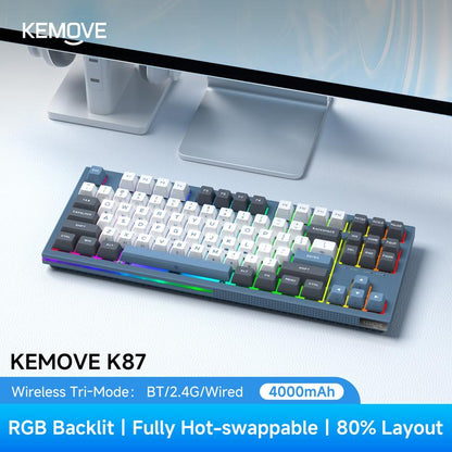 Clearance Sale KEMOVE K87 Wireless Hot-Swap Mechanical Gaming Keyboard, 87 Keys RGB Backlit with 4000Mah Battery, Triple-Mode Connection — Limited Time Sale
