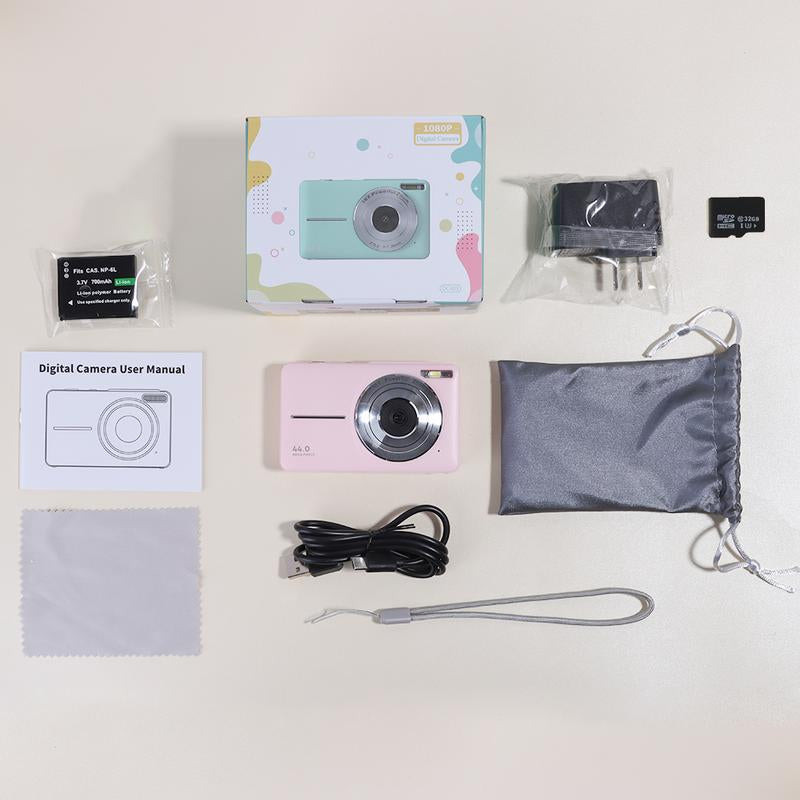 Summer Release | CAMKORY Portable Pocket Vlogging Camera with 32GB SD Card & Wrist Strap, Self Timer, Anti-Shake, 16X Digital Zoom, FHD 1080P Point & Shoot Camera for Daily Photography, Perfect Holiday Gift for Adults, Teens & Kids【Light Pink】