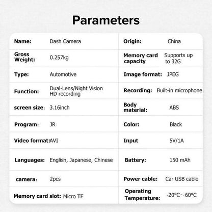 Car DVR, 3.16 Inch IPS Screen 1080P HD Car Dash Cam DVR with 32GB Memory Card, Car Driving Recorder with Infrared Night Vision, G-Sensor Car Camera, Automotive Driving Recorder, Touchscreen Dash Cam