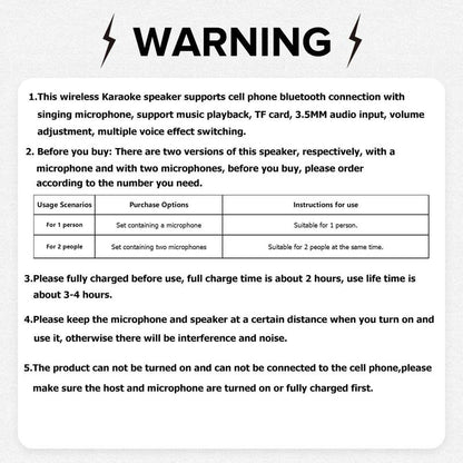 Wireless Karaoke Speaker with Wireless Microphone, Portable Wireless Bluetooth Speaker with LED Ambient Light for Home Party Birthday, Gift