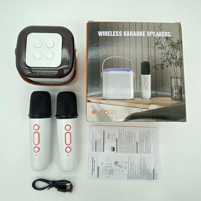 Wireless Karaoke Speaker with Wireless Microphone, Portable Wireless Bluetooth Speaker with LED Ambient Light for Home Party Birthday, Gift