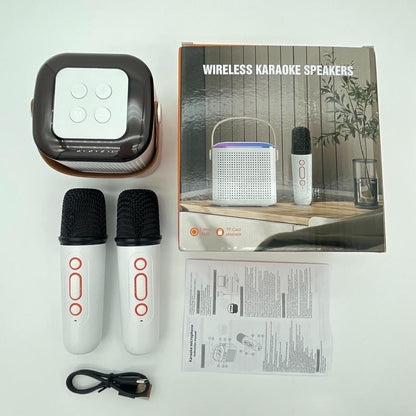 Wireless Karaoke Speaker with Wireless Microphone, Portable Wireless Bluetooth Speaker with LED Ambient Light for Home Party Birthday, Gift